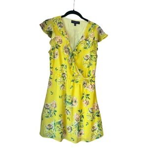 Prince & Fox Dress Small/Petite Yellow Floral Ruffle Wrap Lined Spring Dress